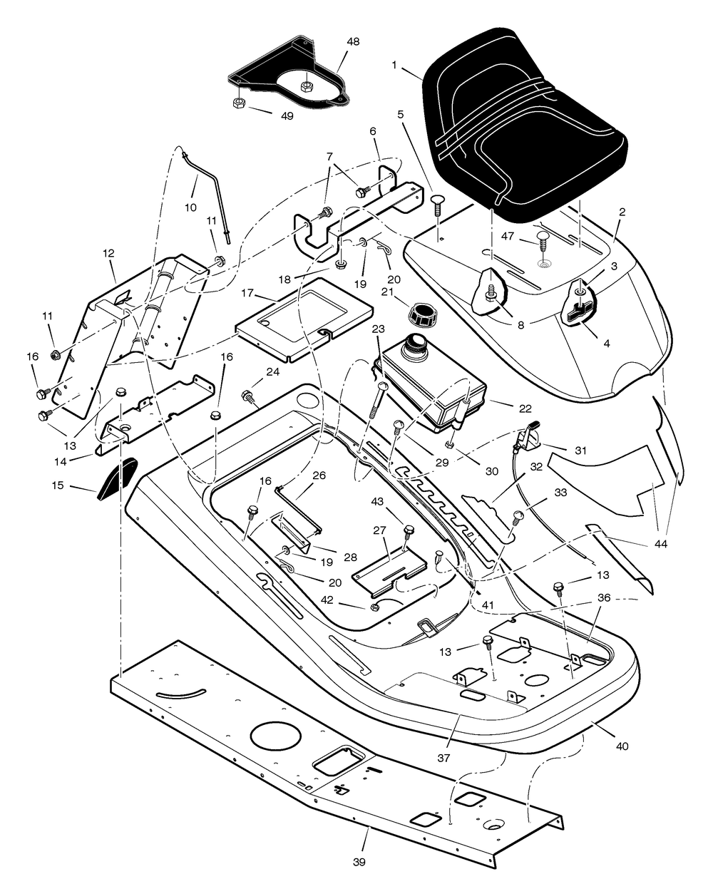 Chassis And Hood Diagram and Parts List for 309007X8B 2005 Briggs and Stratton Lawn Tractor